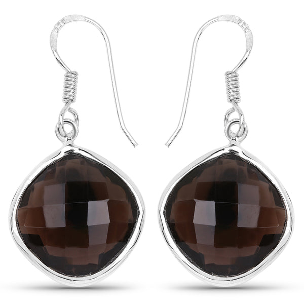 22.80 Carat Genuine Smoky Quartz .925 Sterling Silver Earrings