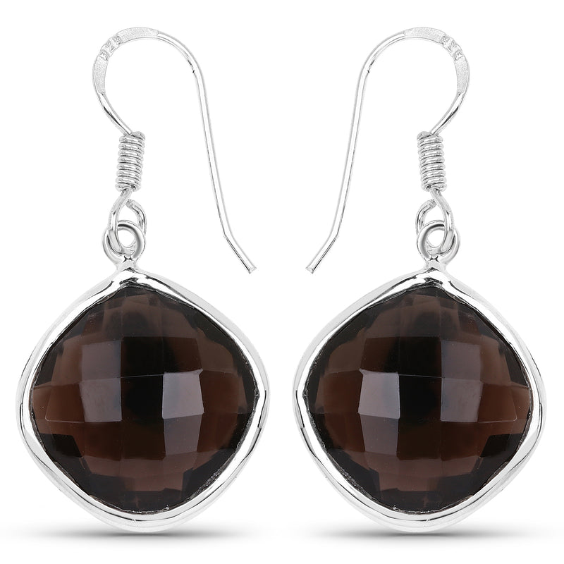 22.80 Carat Genuine Smoky Quartz .925 Sterling Silver Earrings