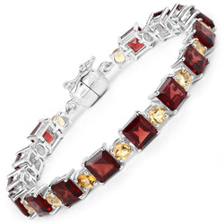 22.43 Carat Genuine Garnet and Citrine .925 Sterling Silver Bracelet