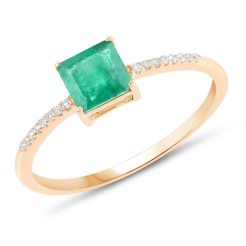 0.64 Carat Genuine Zambian Emerald and White Diamond 14K Yellow Gold Ring