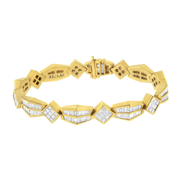 14K Yellow Gold 9 3/8ct.TDW Princess and Baguette Cut Diamond Bold Link Bracelet (G-HVS1-VS2)