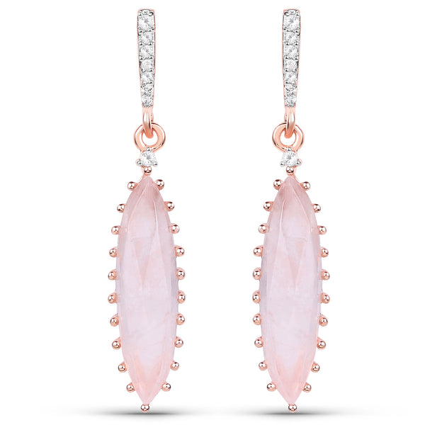 18K Rose Gold Plated 9.65 Carat Genuine Rose Quartz and White Topaz .925 Sterling Silver Earrings