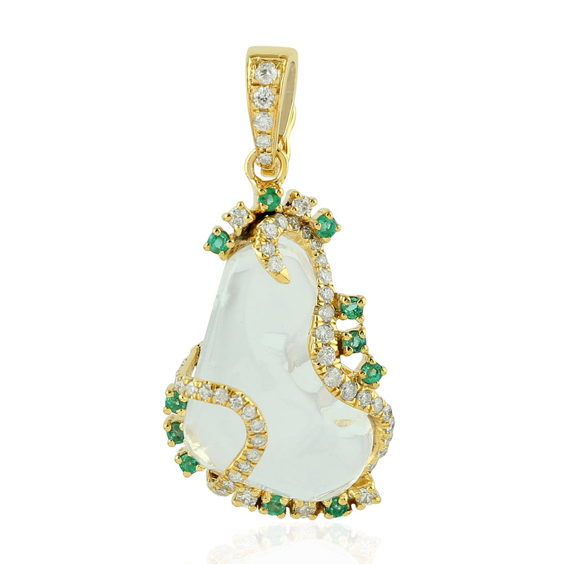 Green Emerald Charm Pendant 18k Yellow Gold Diamond Fine Jewelry 8.67ct