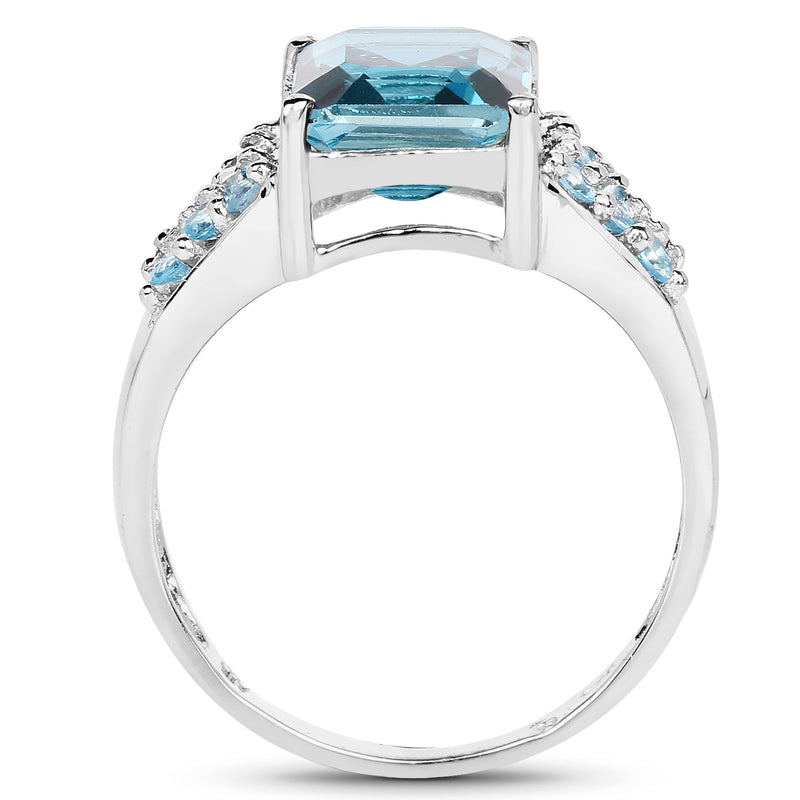 4.39 Carat Genuine London Blue Topaz and Swiss Blue Topaz .925 Sterling Silver Ring