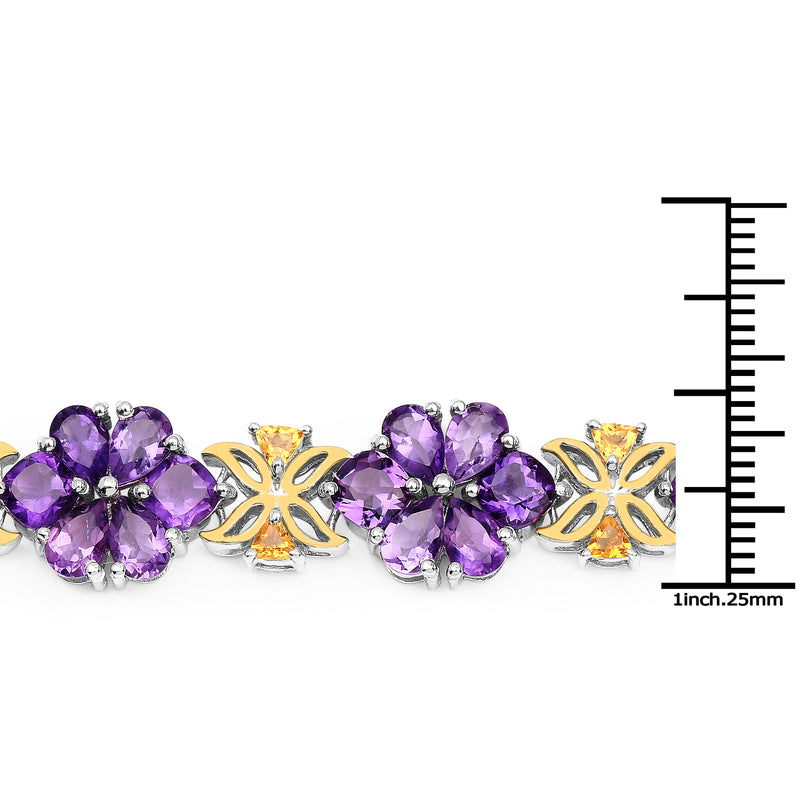 25.62 Carat Genuine Amethyst and Citrine .925 Sterling Silver Bracelet