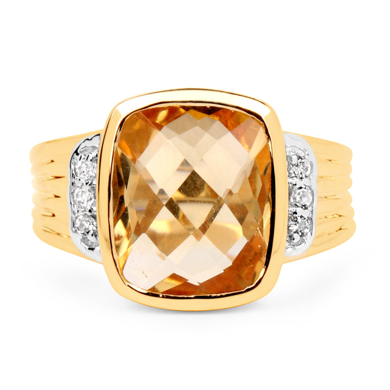 14K Yellow Gold Plated 3.99 Carat Genuine Golden Citrine & White Topaz .925 Sterling Silver Ring