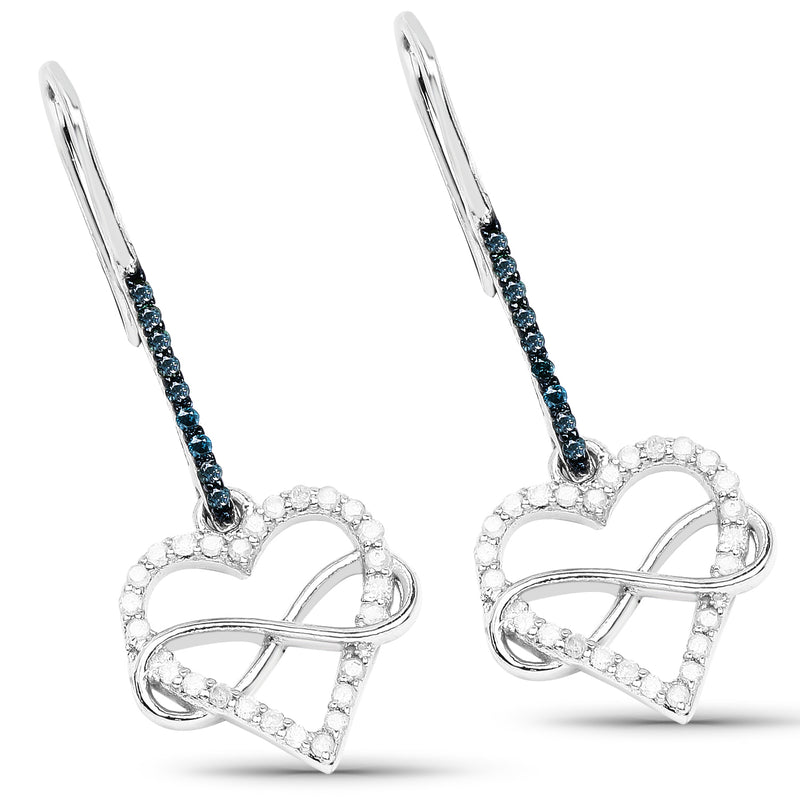 0.36 Carat Genuine White Diamond and Blue Diamond .925 Sterling Silver Earrings