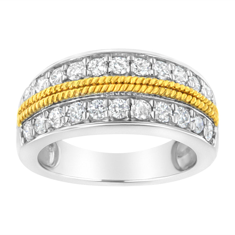 10k Yellow and White Gold Plated Sterling Silver 1 cttw Lab Grown Diamond 2 Row Band Ring (F-G Color, VS2-SI1 Clarity)