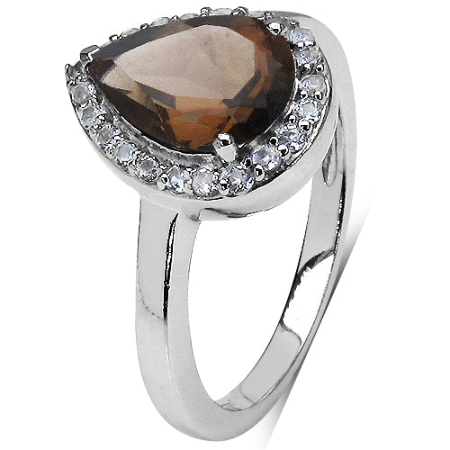 1.94 Carat Genuine Smoky Quartz & White Topaz .925 Sterling Silver Solitaire Ring