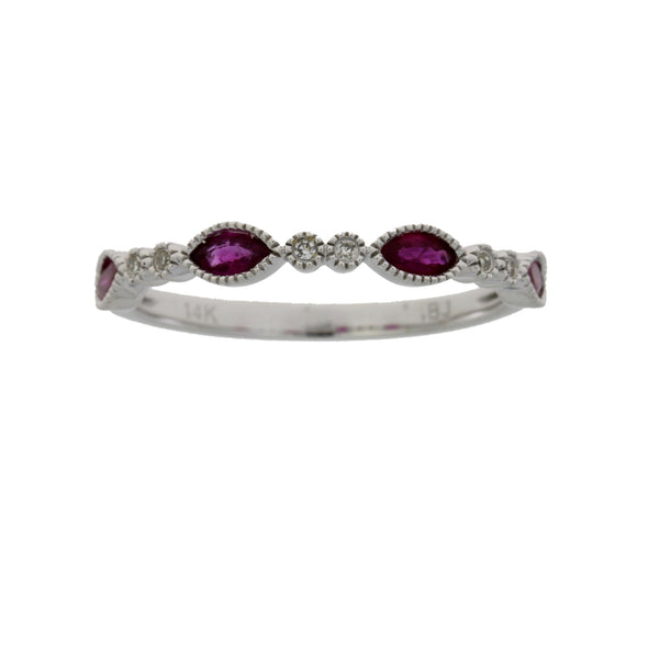 .67ct Ruby Diamond stackable band set 14KT White Gold