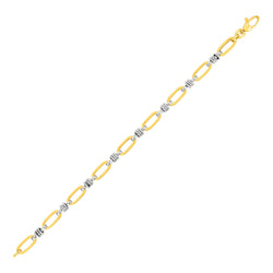 Oval Link Bracelet with Link Details in 14k Yellow and White Gold