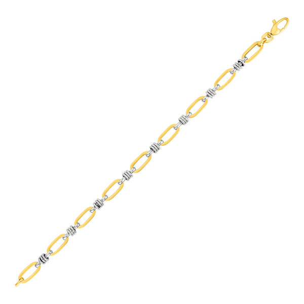 Oval Link Bracelet with Link Details in 14k Yellow and White Gold