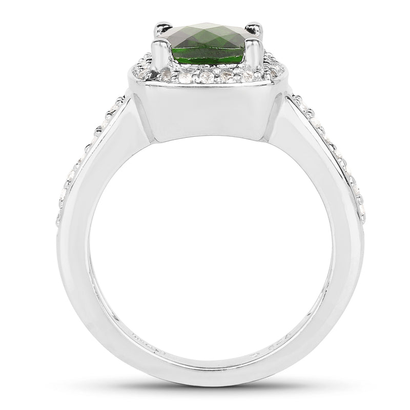 1.67 Carat Genuine Chrome Diopside & White Topaz .925 Sterling Silver Ring