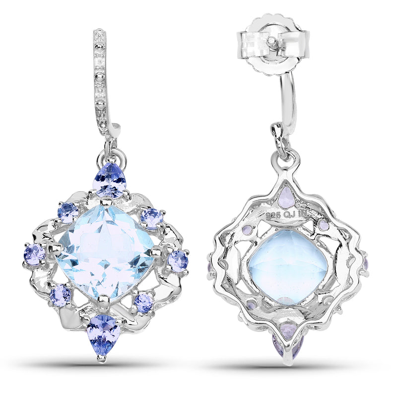 5.58 Carat Genuine Blue Topaz and Tanzanite .925 Sterling Silver Earrings