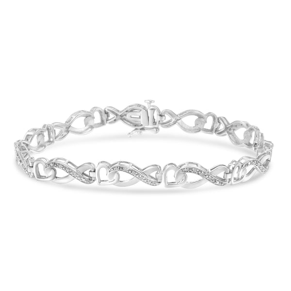 .925 Sterling Silver 1/5 Cttw Diamond 7” Infinity Heart Tennis Bracelet (H-I Color, I2-I3 Clarity)