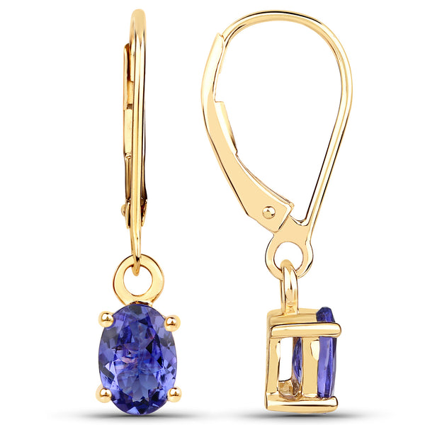 1.50 Carat Genuine Tanzanite 14K Yellow Gold Earrings