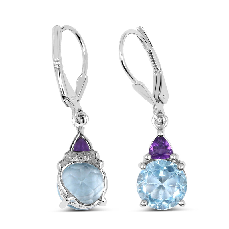 5.00 Carat Genuine Blue Topaz and Amethyst .925 Sterling Silver Earrings