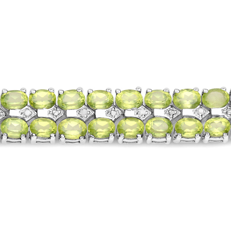 15.42 Carat Genuine Peridot and White Diamond .925 Sterling Silver Bracelet