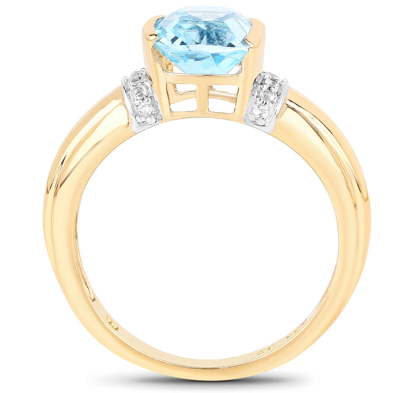 14K Yellow Gold Plated 2.72 Carat Genuine Blue Topaz and White Topaz .925 Sterling Silver Ring