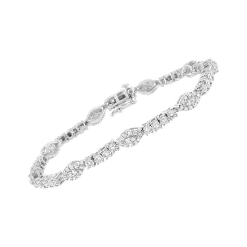.925 Sterling Silver 1-1/2 cttw Diamond Marquise Halo and Line Link Tennis Bracelet (I-J Color, I2-I3 Clarity) - 7-1/4"