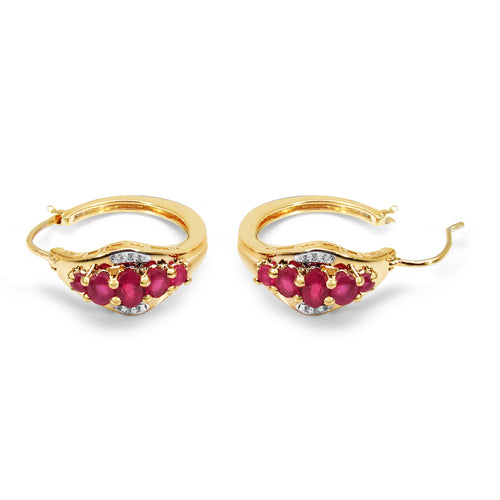 14K Yellow Gold Plated 1.88 Carat Genuine Glass Filled Ruby & White Topaz .925 Sterling Silver Earrings