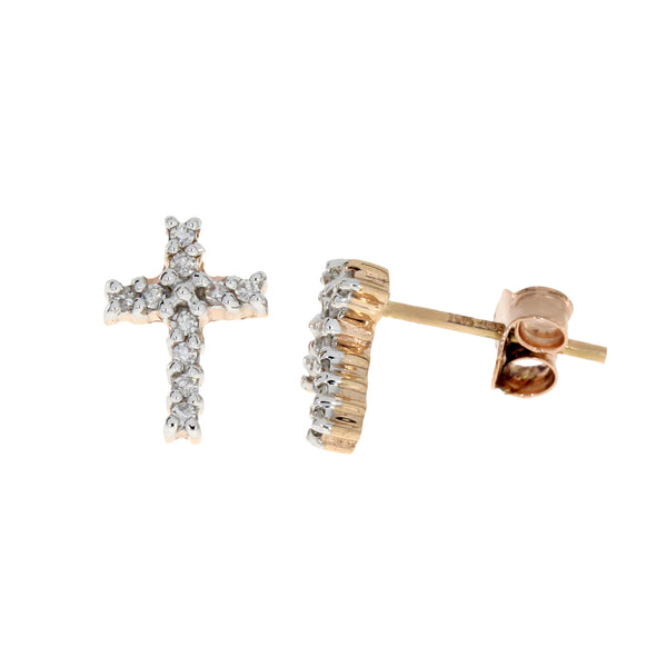 Genuine .04ct Diamond Cross Earrings 10KT Rose Gold