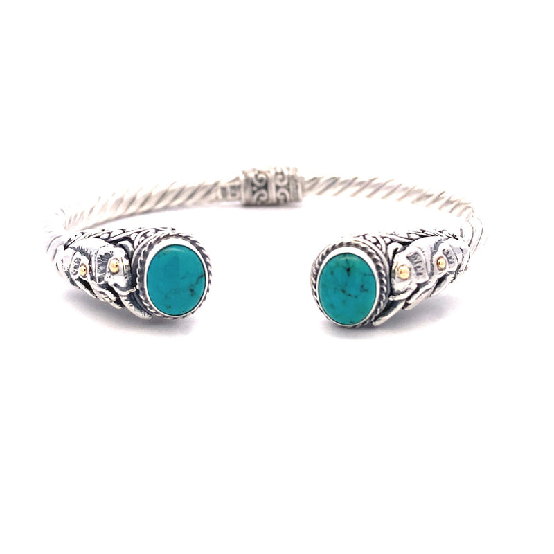 Turquoise Bangle Bracelet Sterling Silver 18KT Gold