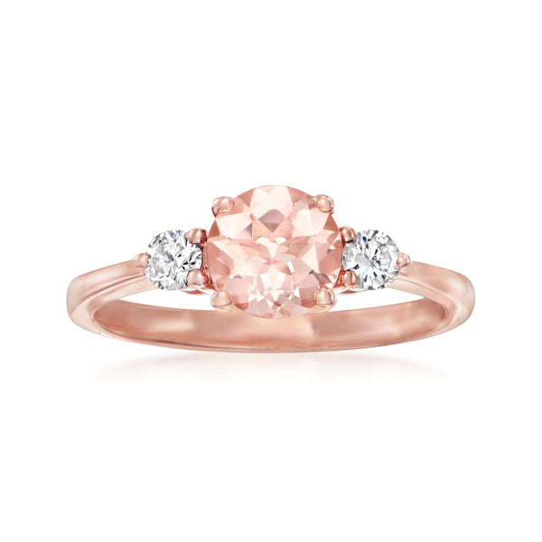 14K Rose Gold With Morganite , Diamond Ring