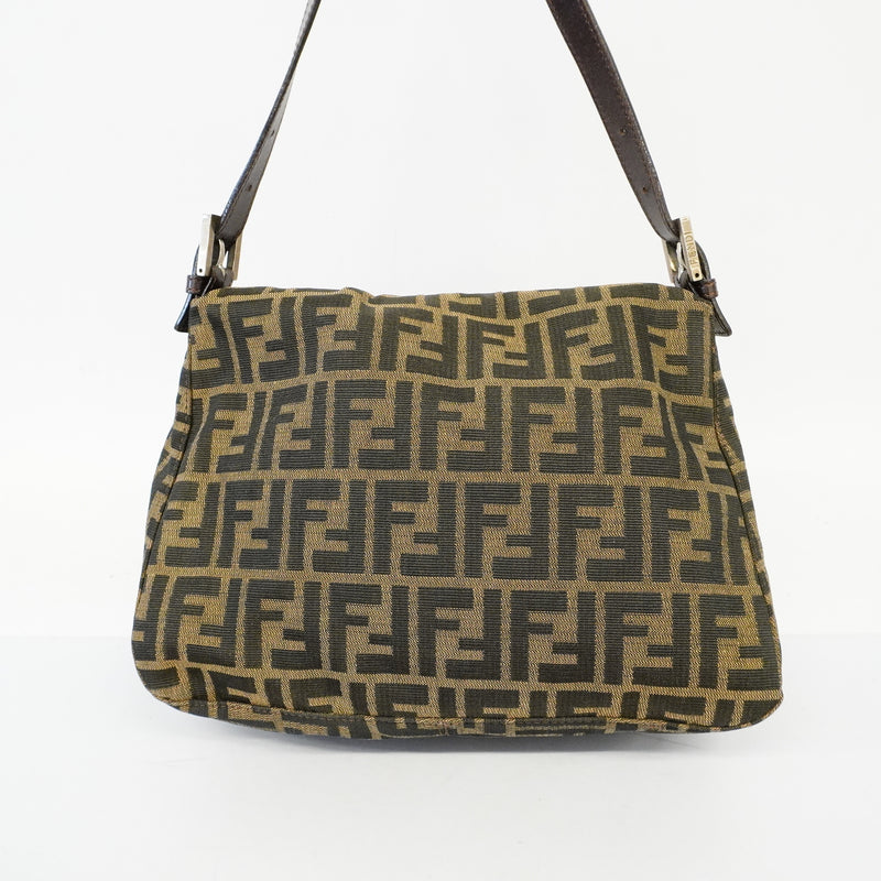 Auth Fendi Zucca Mamma Bucket Womens Canvas Handbag Brown