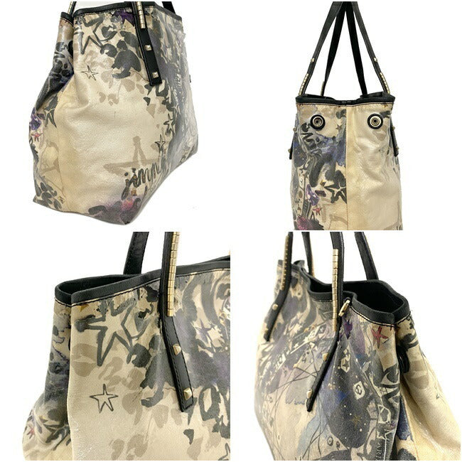 Jimmy Choo Black Purple Beige PVC Leather JIMMY CHOO Hand Multicolor Womens Tote Bag Studs