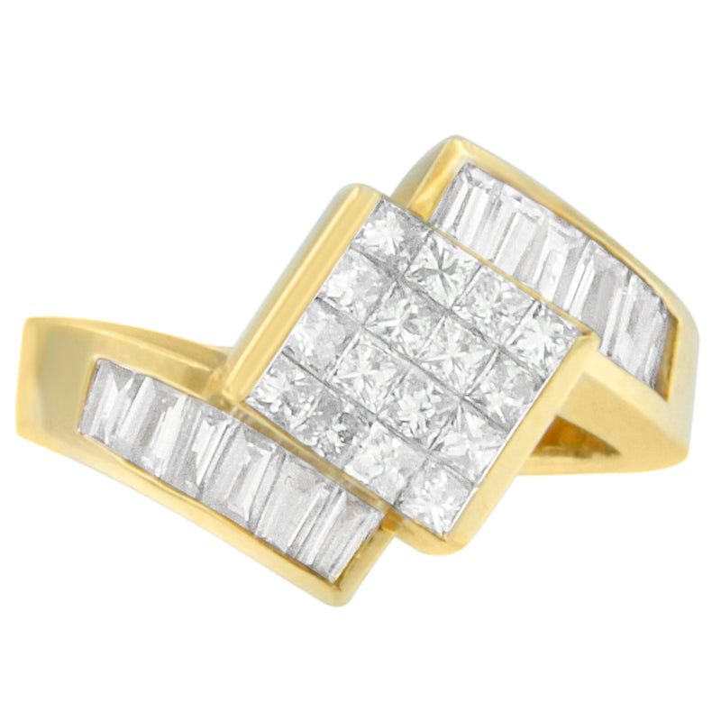 14K Yellow Gold 1 1/3ct TDW Princess and Baguette-cut Diamond Ring (G-H SI1-SI2)