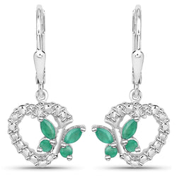 0.43 Carat Genuine Emerald and White Diamond .925 Sterling Silver Earrings