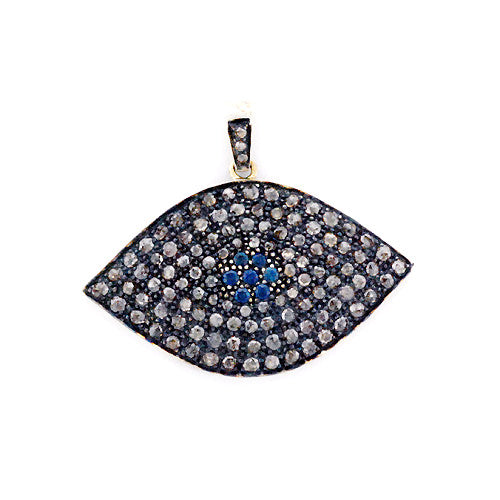 0.42ct Sapphire Pave Diamond .925 Sterling Silver Marquise Shape Pendant Jewelry