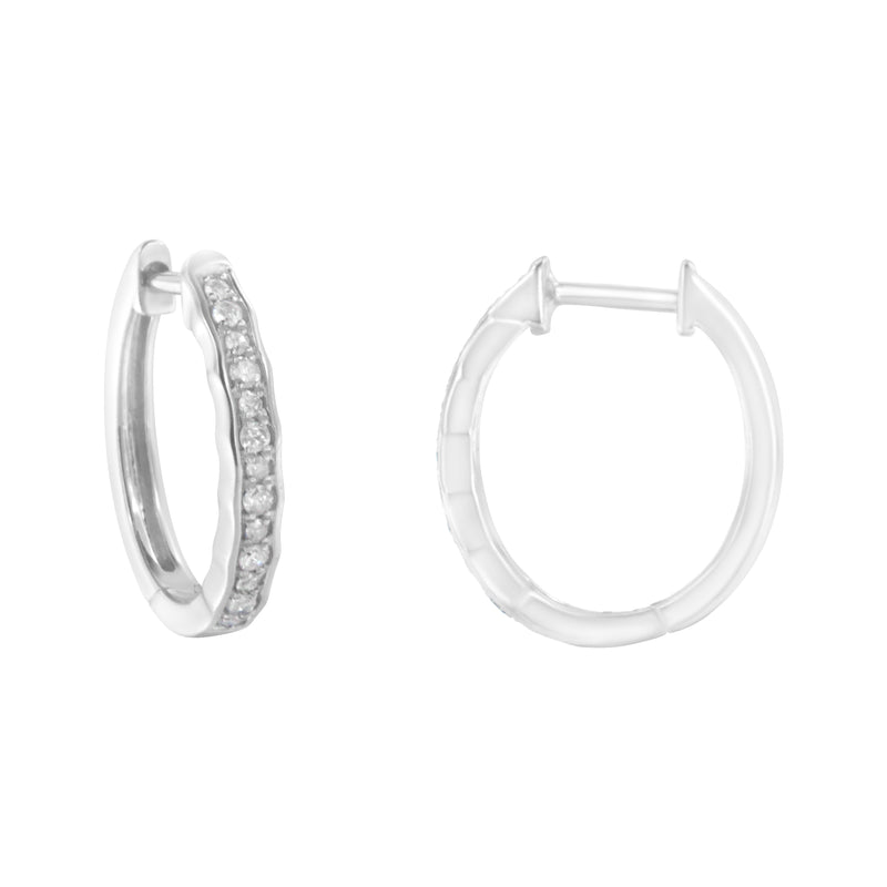 .925 Sterling Silver 1/4 Cttw Inlaid Diamond Curved Edge Hoop Earrings (I-J Color, I3 Clarity)