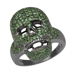 Classy Gothic Skull Ring Of Pave Tsavorite In Sterling Silver Jewelry