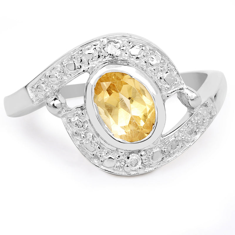 1.14 Carat Genuine Citrine and White Topaz .925 Sterling Silver Ring