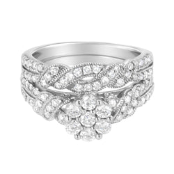 .925 Sterling Silver 1 cttw Lab-Grown Diamond Engagement Ring and Band Set (F-G Color, VS2-SI1 Clarity)