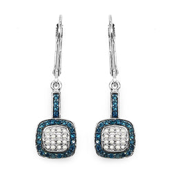 0.45 Carat Genuine Blue Diamond & White Diamond .925 Sterling Silver Earrings