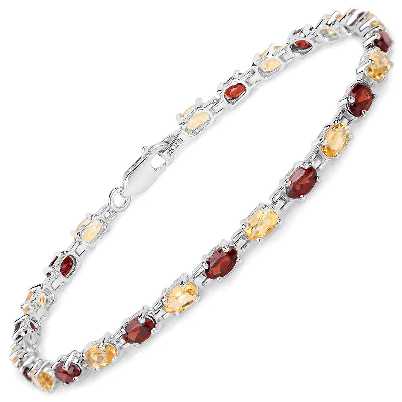 5.96 Carat Genuine Citrine and Garnet .925 Sterling Silver Bracelet