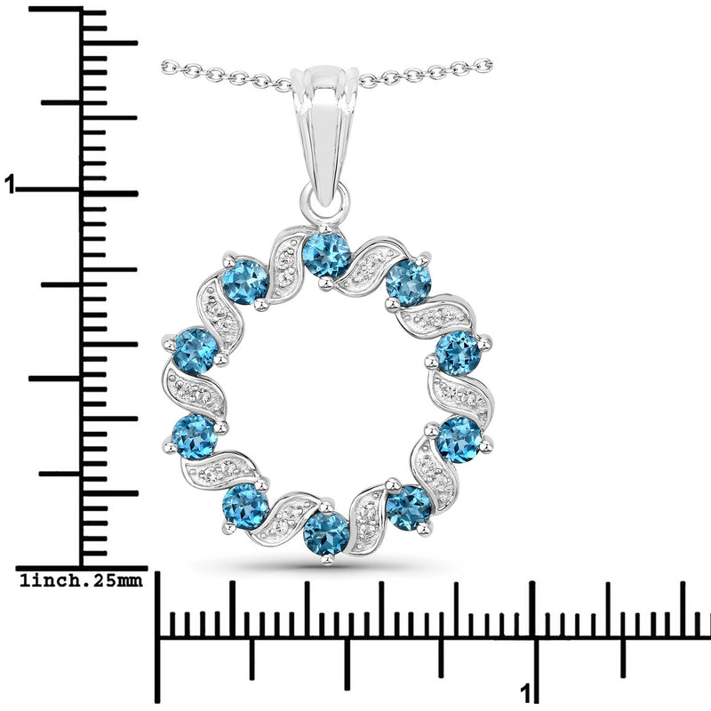 1.50 Carat Genuine London Blue Topaz and White Topaz .925 Sterling Silver Pendant