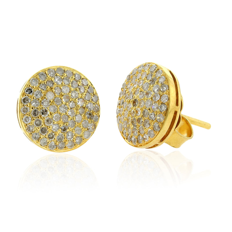 18k Solid Yellow Gold k Natural Diamond Stud Earrings Handmade Jewelry