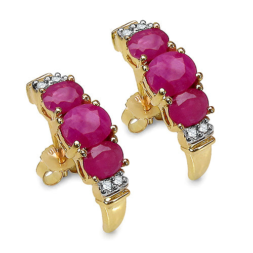 1.95 Carat Ruby & White Diamond 10K Yellow Gold Earrings