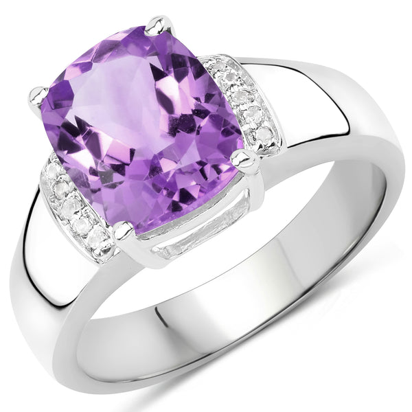 2.65 Carat Genuine  Amethyst and White Topaz .925 Sterling Silver Ring