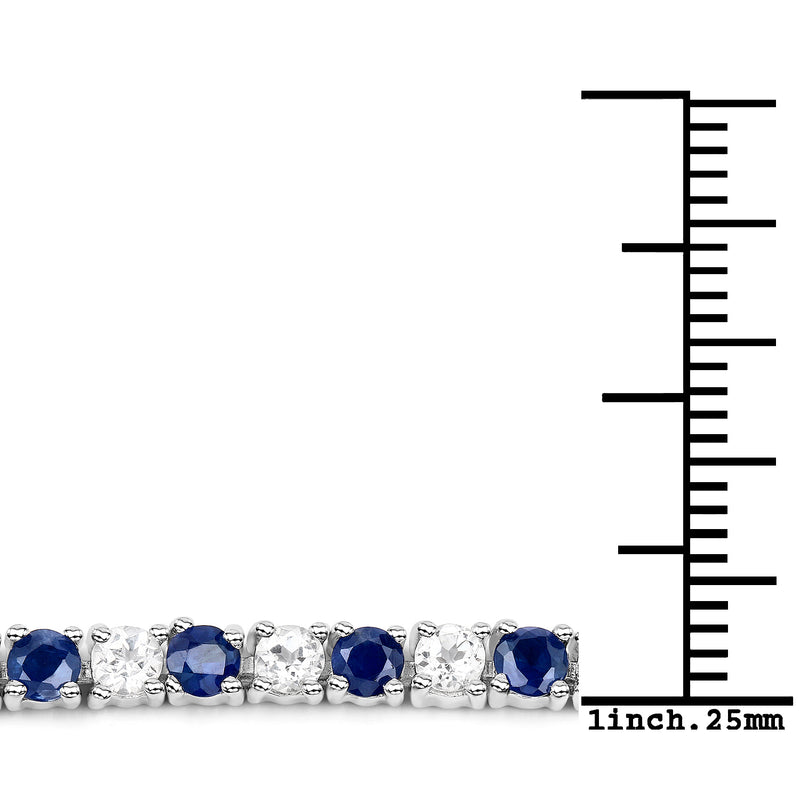 6.33 Carat Genuine Blue Sapphire and White Topaz .925 Sterling Silver Bracelet