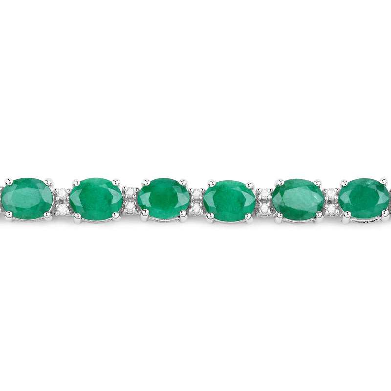 9.19 Carat Genuine Zambian Emerald and White Diamond 14K White Gold Bracelet