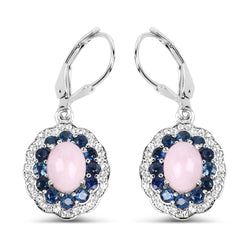 4.00 Carat Genuine Opal Pink, Blue Sapphire and White Topaz .925 Sterling Silver Earrings