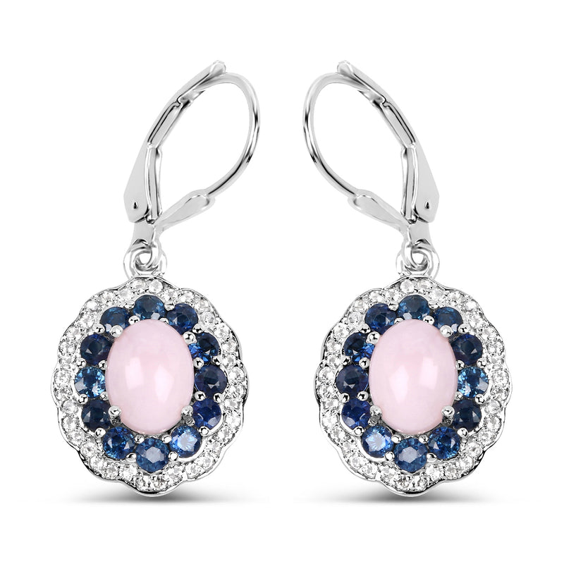 4.00 Carat Genuine Opal Pink, Blue Sapphire and White Topaz .925 Sterling Silver Earrings