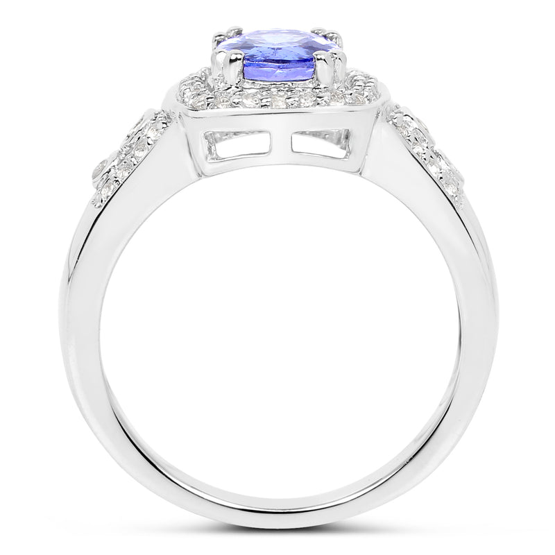 1.42 Carat Genuine Tanzanite & White Topaz .925 Sterling Silver Ring