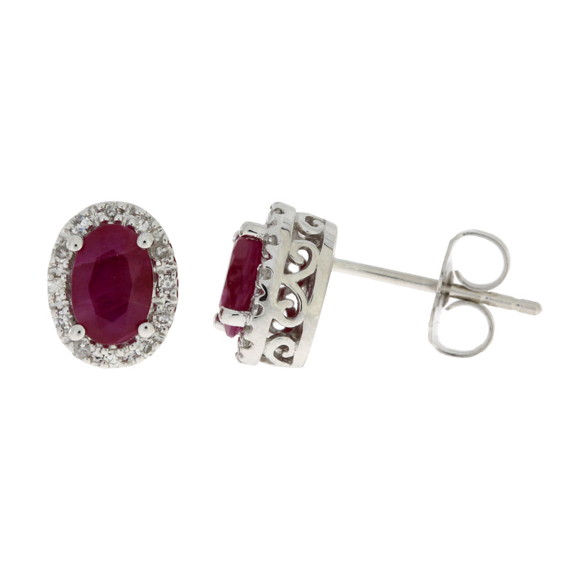 1.31ct Ruby Diamond Stud Earrings 14KT White Gold