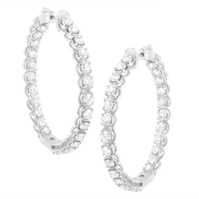 .925 Sterling Silver 7.0 Cttw Diamond 1-¾ Inside Out Hinged Leverback Hoop Earrings (I-J Color, I1-I2 Clarity)